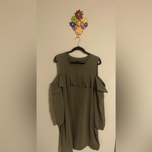 Torrid, 3X, army green, long sleeve, peek-a-boo shoulder, midi dress